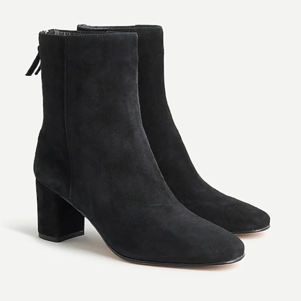 J. Crew Black Suede Block Heel Ankle Boots